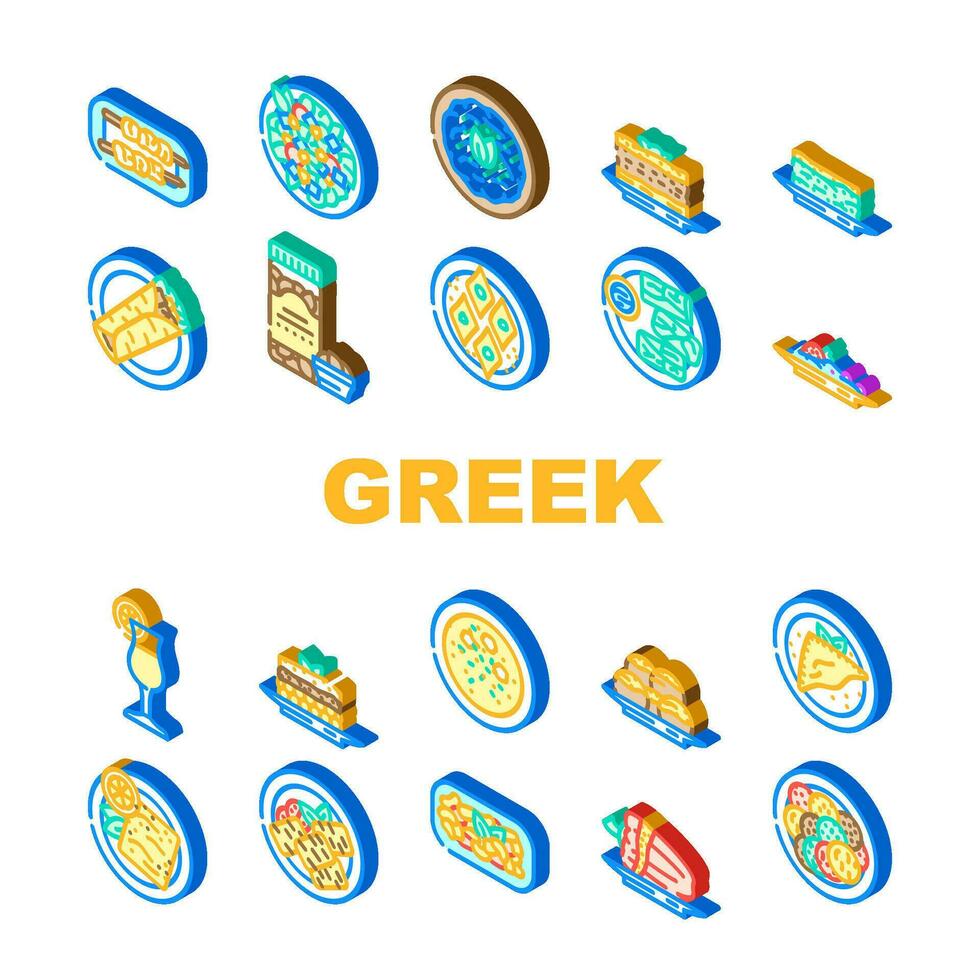 greco cucina cibo insalata icone impostato vettore