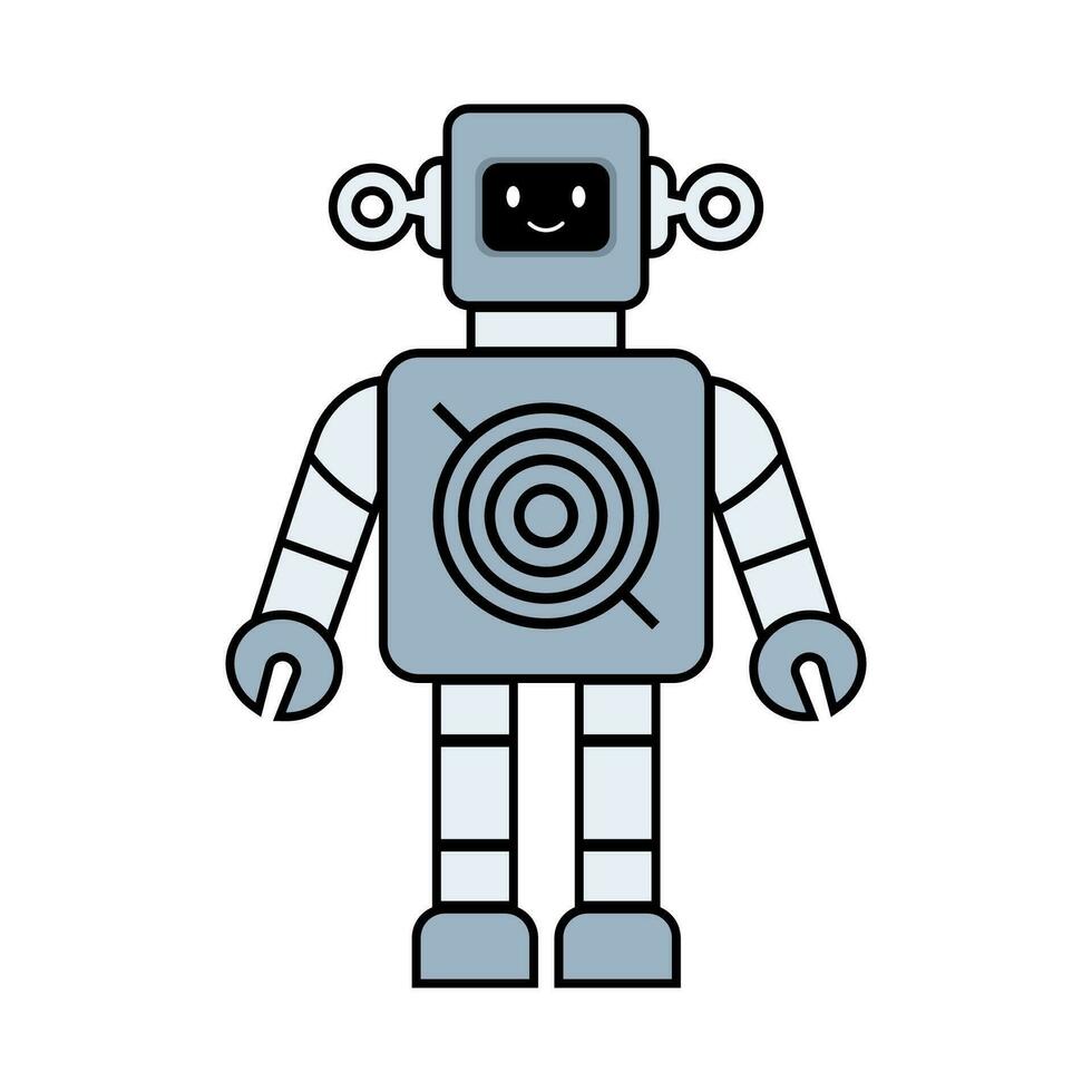 contento divertente cartone animato infantile robot linea icone. macchina tecnologia cyborg. futuristico umanoide personaggio mascotte. scienza robotica, androide amichevole carattere, robotica tecnologia vettore illustrazione