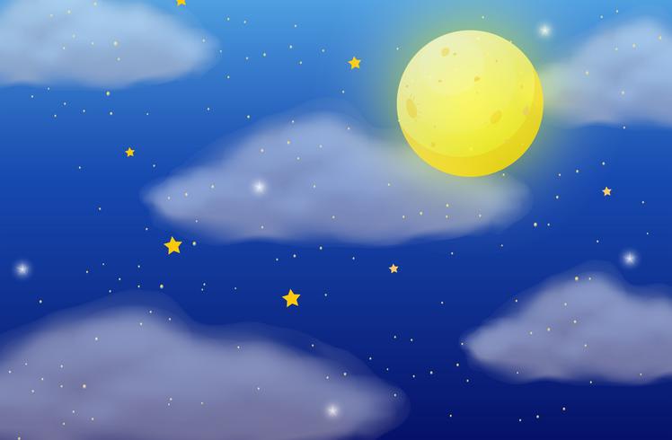 Scena di sfondo con luna piena e stelle vettore