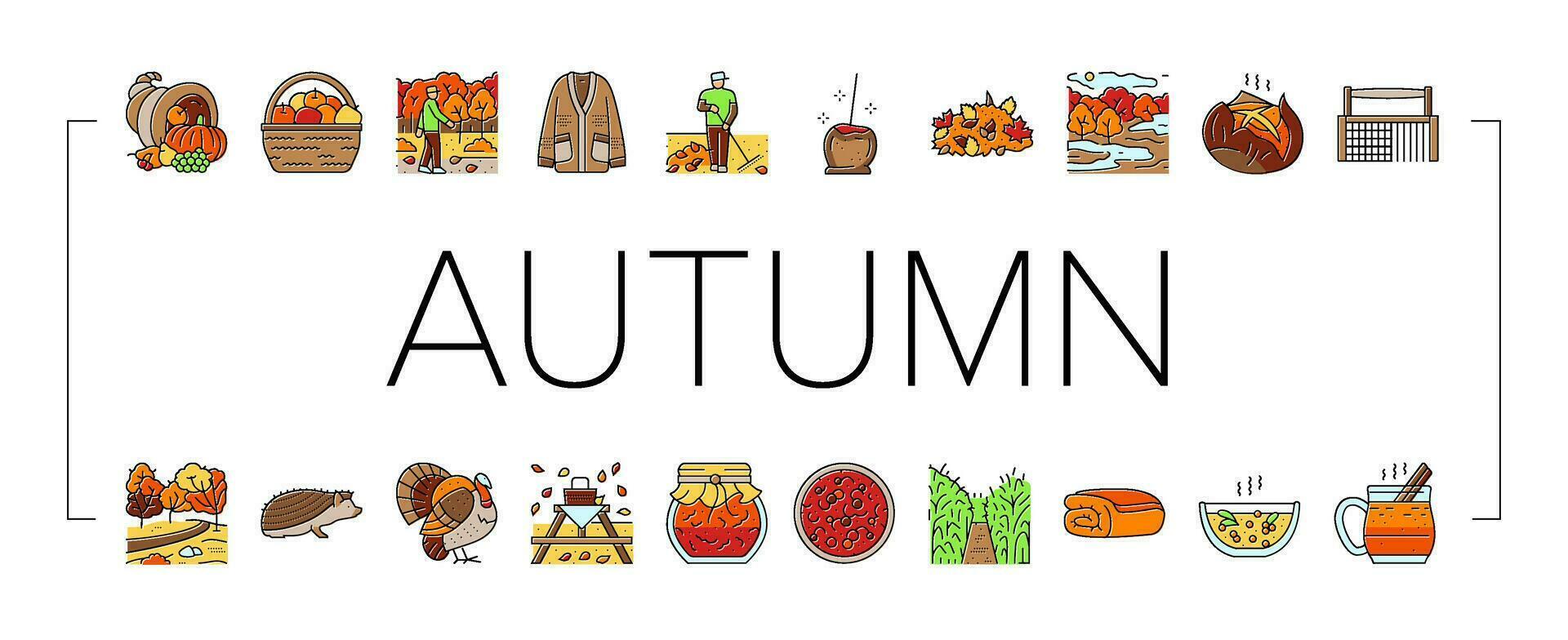 autunno stagione autunno foglia natura icone impostato vettore