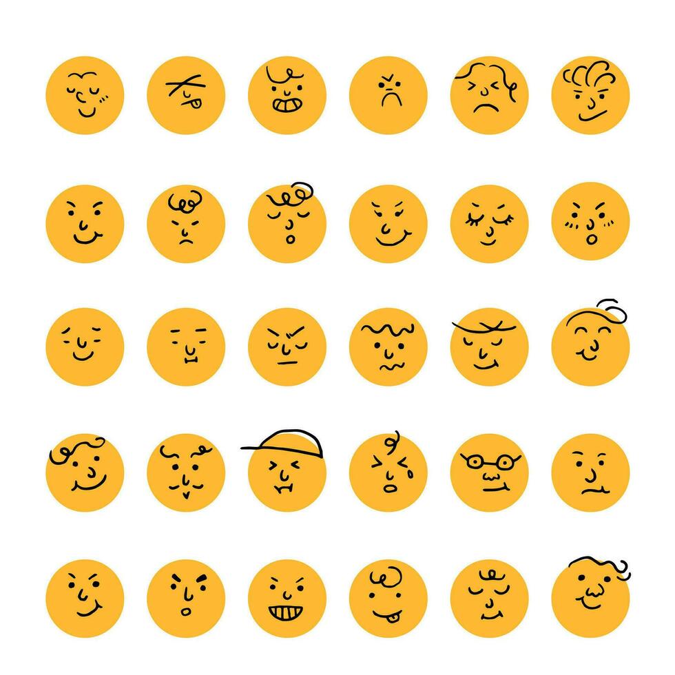 impostato di emoticon. mondo emoji giorno saluto carta design modello con diverso sentimenti vettore