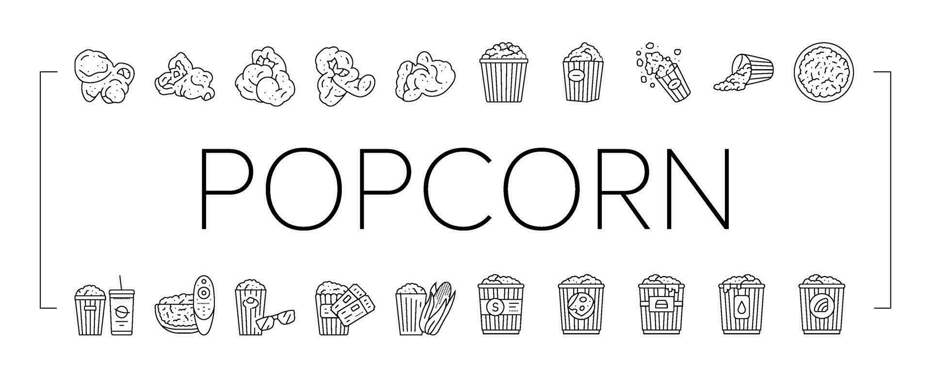 Popcorn Mais pop cinema icone impostato vettore