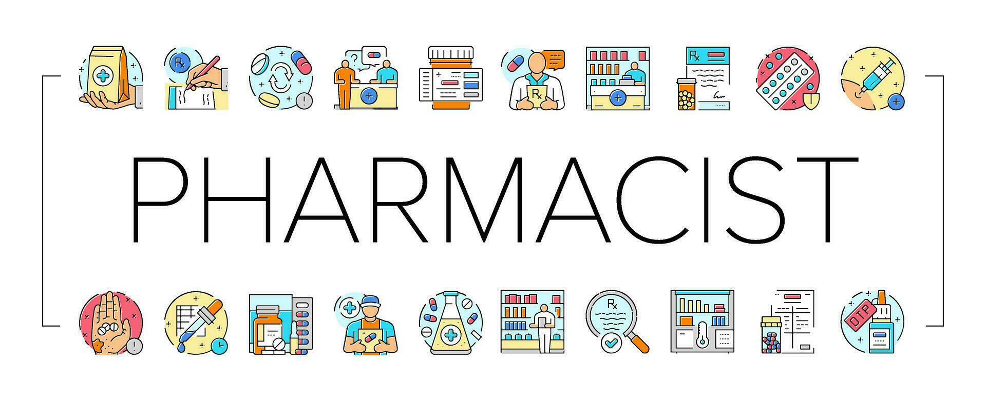 farmacista medicina Al dettaglio icone impostato vettore