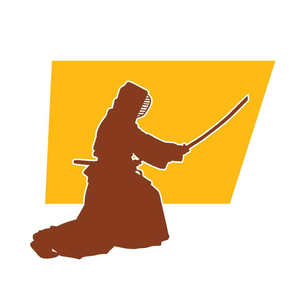 silhouette di un' spada guerriero nel azione posa. silhouette di un' marziale arte persona trasporto spada arma. silhouette di kendo marziale arte posa. vettore