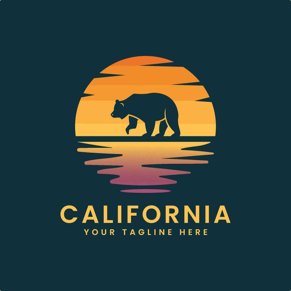 spiaggia California con orso estate volta, estate spiaggia luce del sole vettore design opera d'arte
