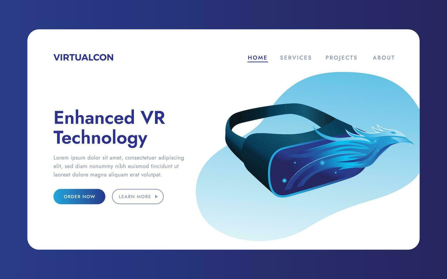 virtuale la realtà bicchiere sito web design modello con aquila In arrivo vettore
