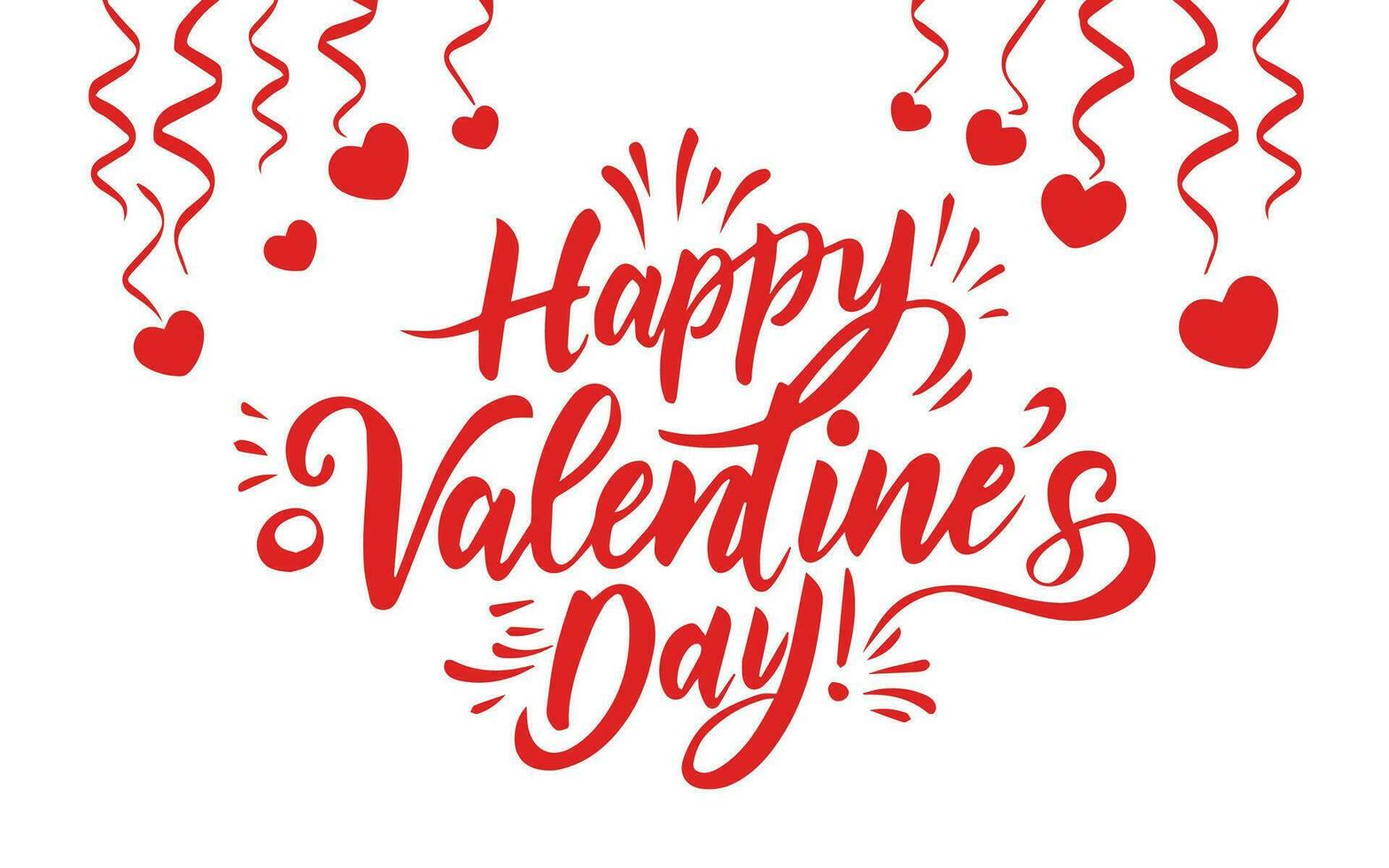 contento San Valentino giorno rosso calligrafia su bianca sfondo con cuore forme vettore