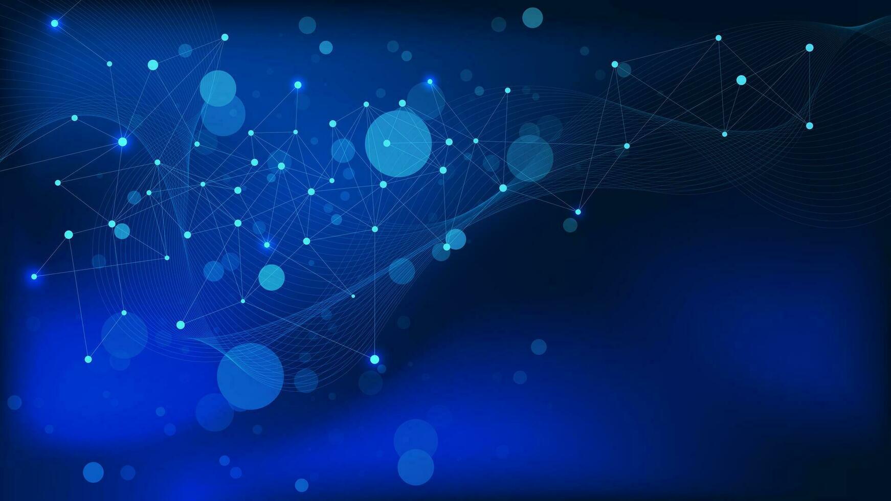 astratto collegamento puntini e Linee con onda Linee su buio blu sfondo. Rete connessione, digitale neurale reti e comunicazione tecnologia concetto. vettore illustrazione.