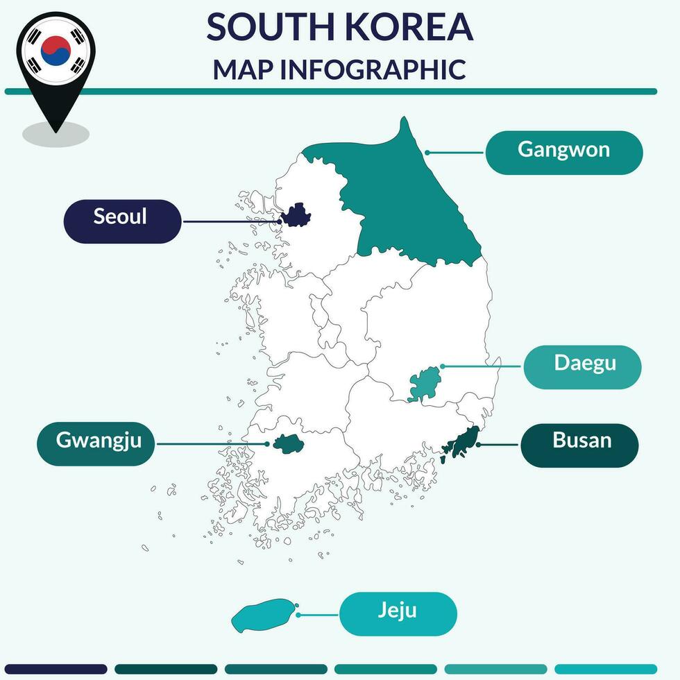 Infografica di Sud Corea carta geografica. carta geografica Infografica vettore