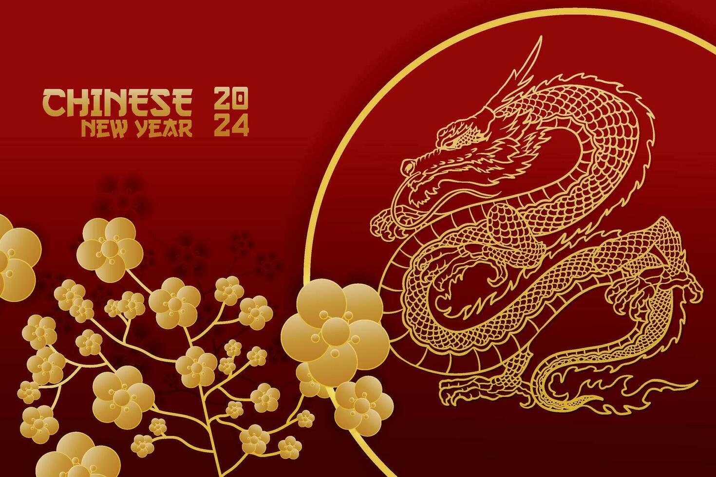 elegante Cinese nuovo anno bandiera e manifesto con Drago cartello anno di il Drago con rosso sfondo vettore