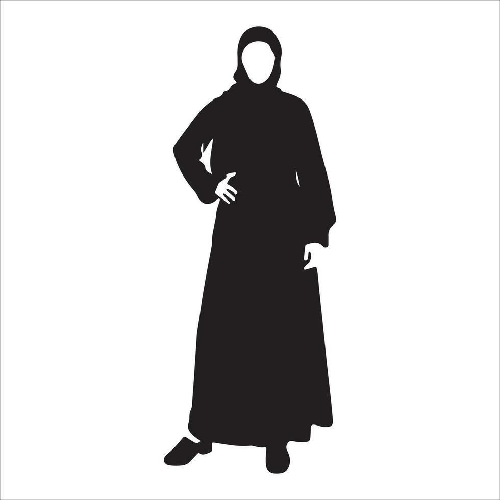 un' hijab stile donna in piedi posa vettore silhouette