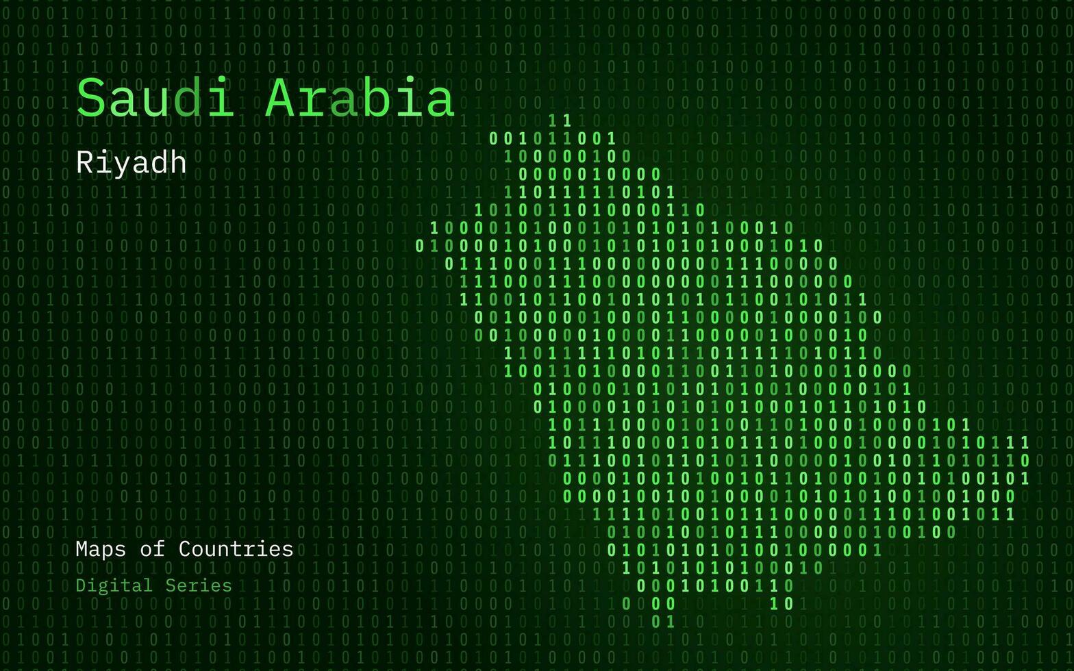 Arabia arabia verde carta geografica mostrato nel binario codice modello. matrice numeri, zero, uno. mondo paesi vettore mappe. digitale serie