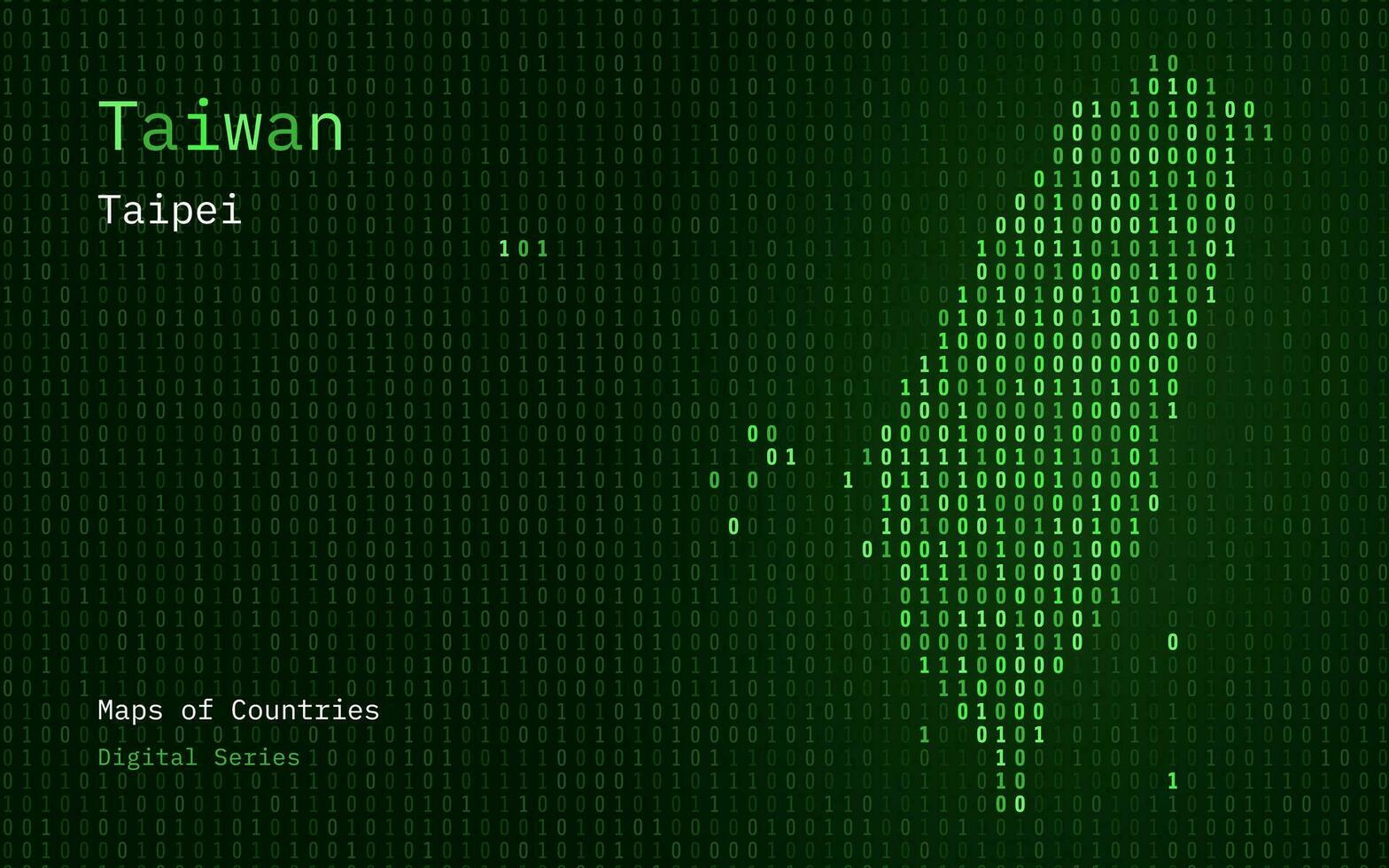 Taiwan verde carta geografica mostrato nel binario codice modello. tsmc. matrice numeri, zero, uno. mondo paesi vettore mappe. digitale serie