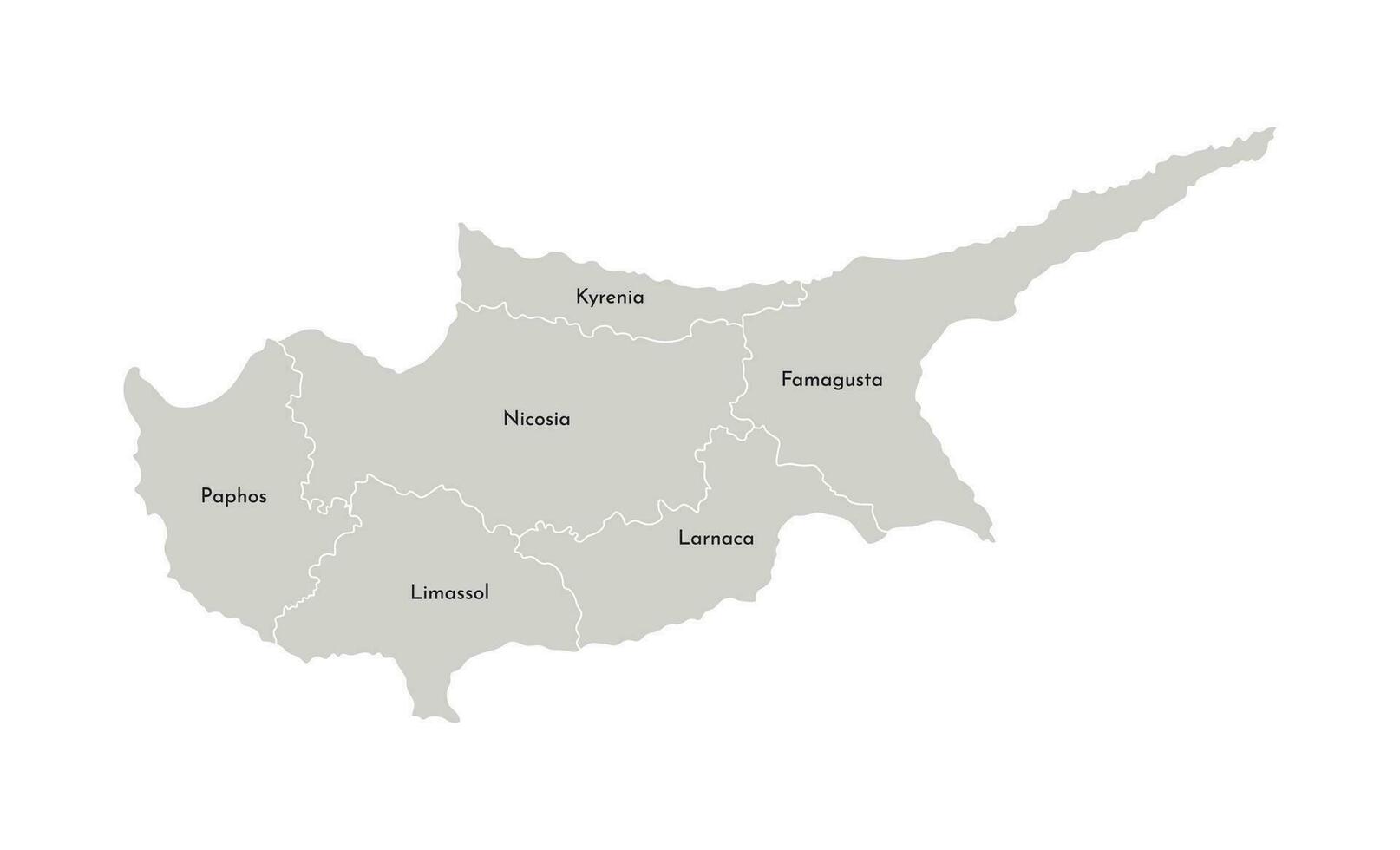 vettore isolato illustrazione di semplificato amministrativo carta geografica di Cipro. frontiere e nomi di il quartieri, regioni. grigio sagome. bianca schema.