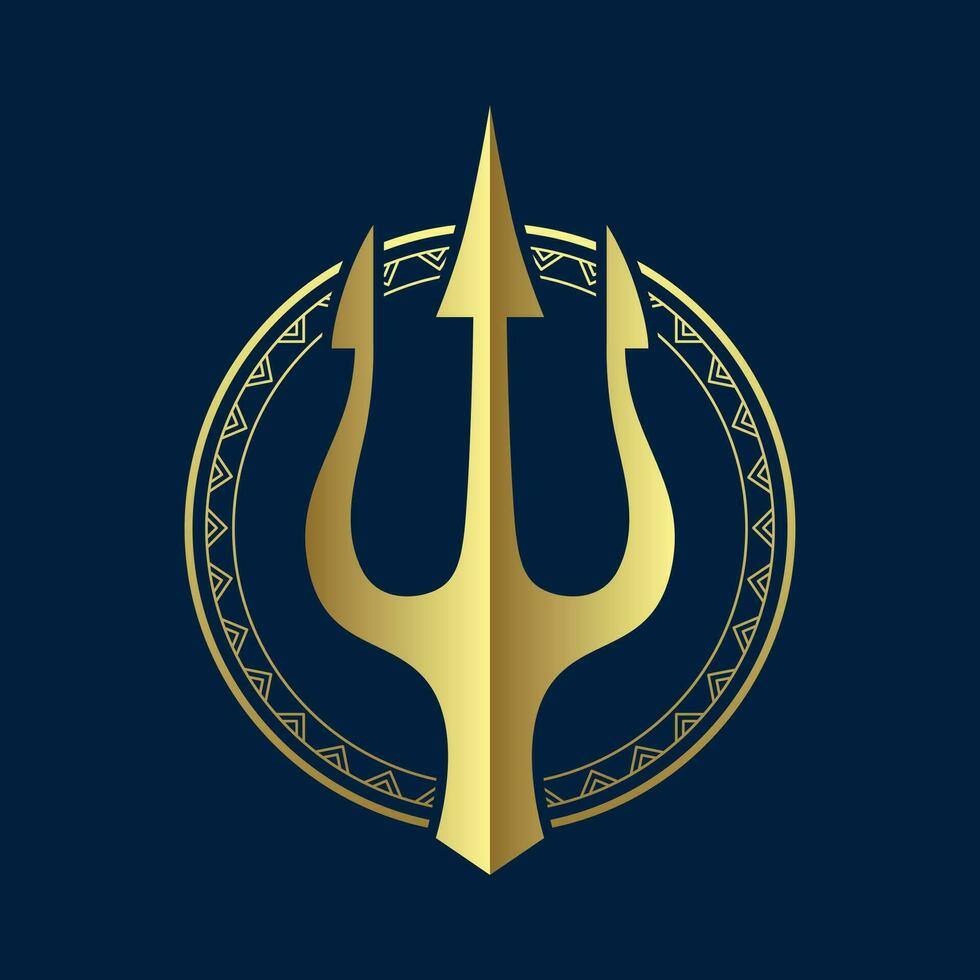 poseidon con tridente d'oro simbolo logo vettore