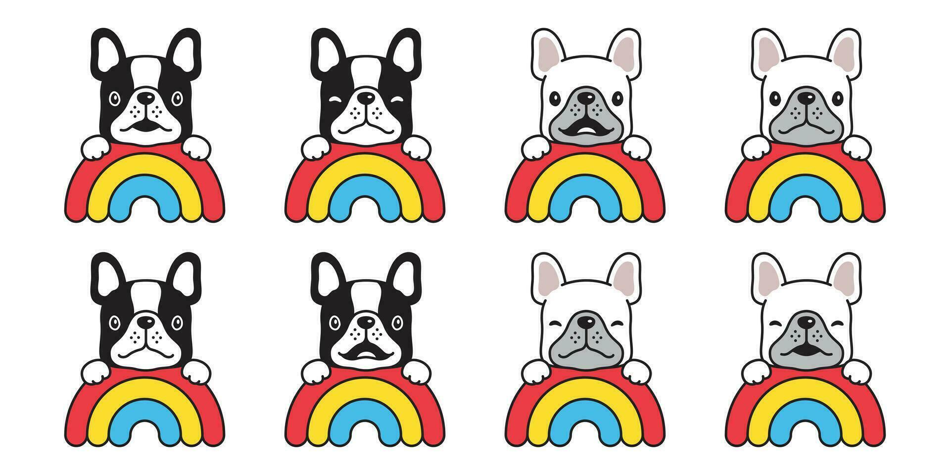 cane vettore francese bulldog arcobaleno cucciolo testa animale domestico icona cartone animato personaggio simbolo razza illustrazione design