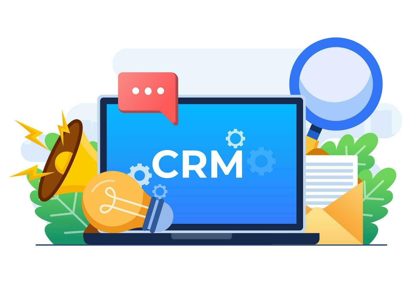 crm, cliente relazione gestione concetto piatto vettore illustrazione modello per sito web striscione, organizzazione di dati su opera con clienti, azienda strategia pianificazione, attività commerciale dati analisi