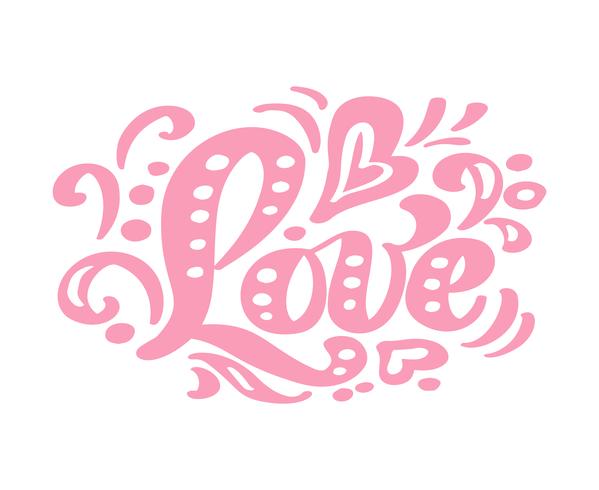 Amore calligrafia rosa lettering testo vettoriale vintage. Per la pagina di elenco design modello di arte, stile opuscolo mockup, copertura idea banner, volantino stampa opuscolo, poster