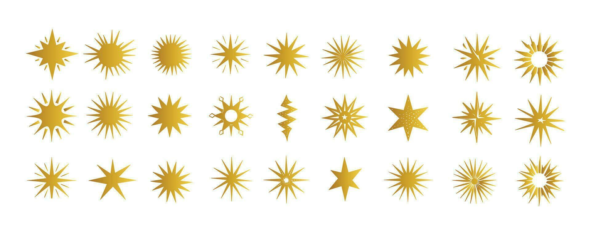 stella icone e starburst fiore vendita distintivi, vettore collezione di brillare simboli, scintillante luci, veloce stelle, e qualità segni nel etichetta emblemi e sole raggio montatura