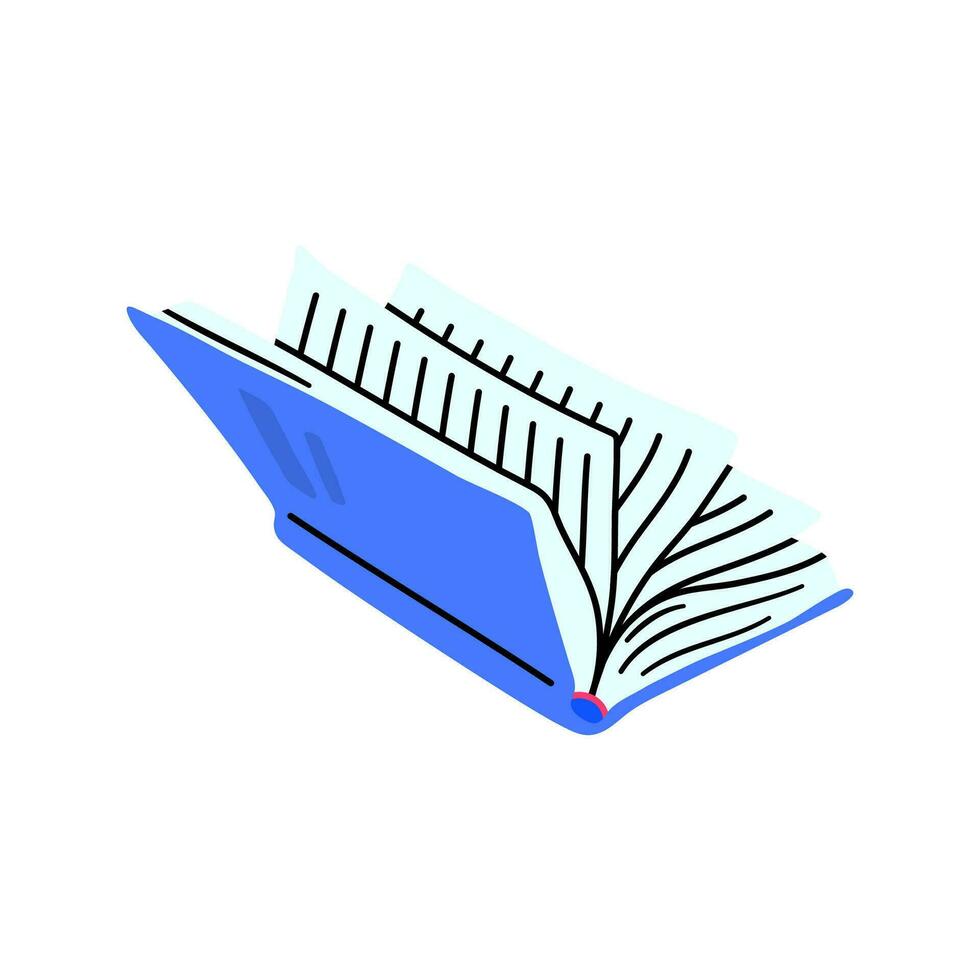 cartone animato blu libro Aperto Visualizza. vettore