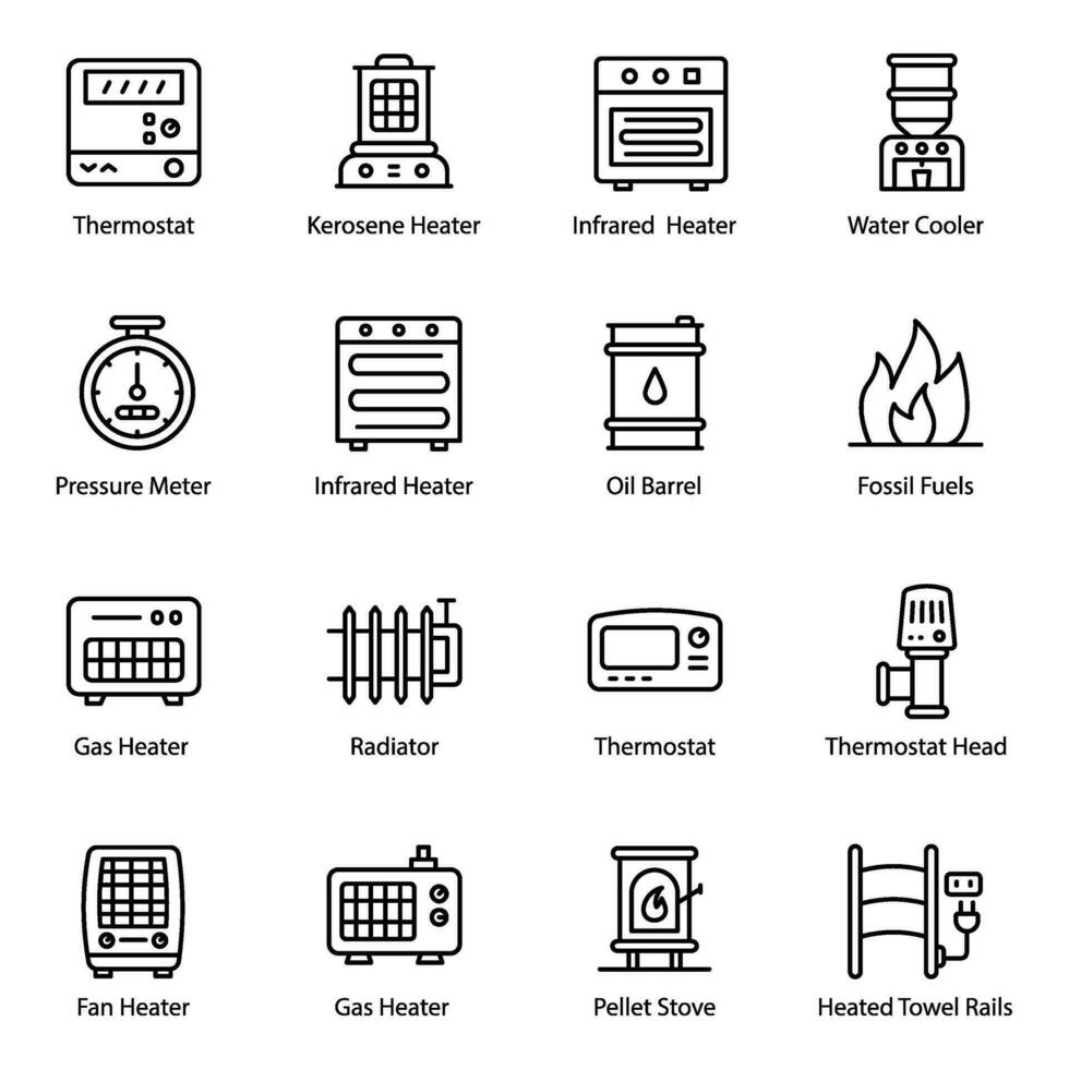 gas riscaldatore linea vettore icone