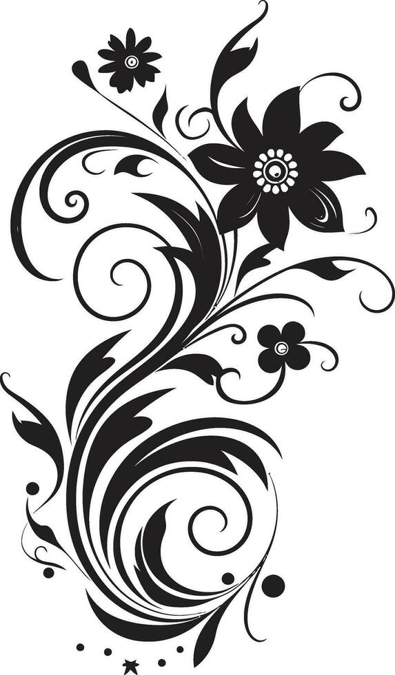 intricato petalo viti mano disegnato icona noir botanico fiorire vettore logo emblema