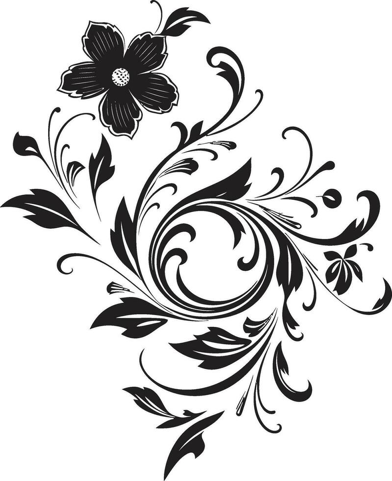 mistico floreale eleganza mano disegnato vettore icona scolpito fiorire accento nero design elemento