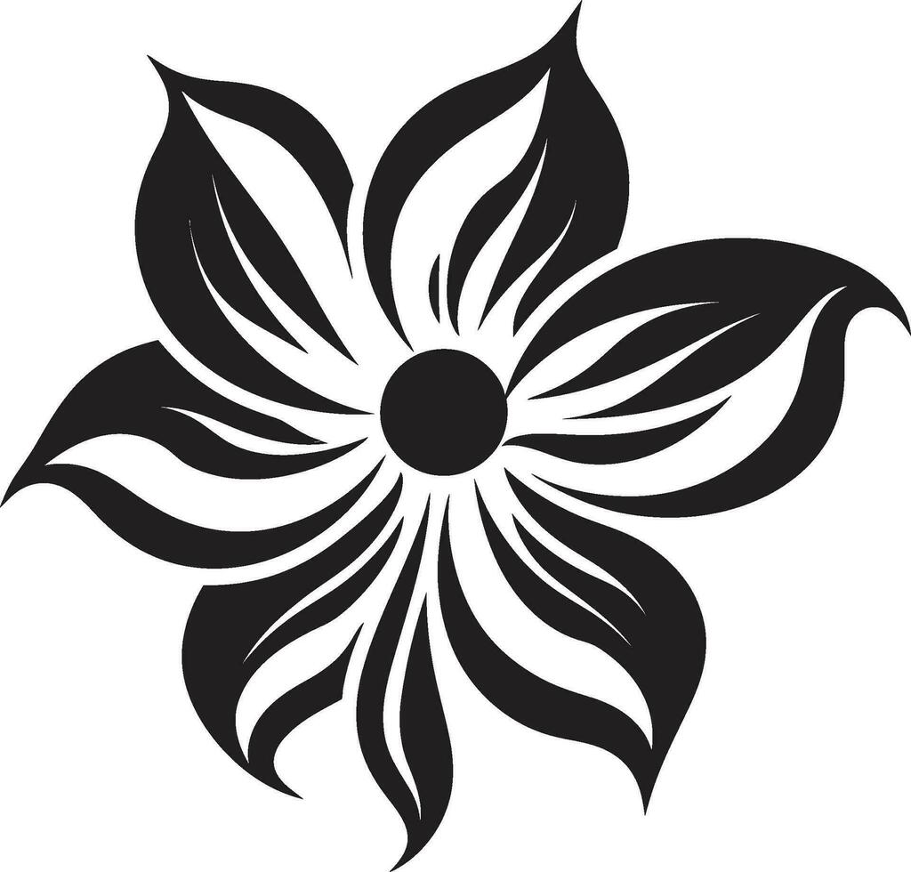 elegante petalo astrazione fatto a mano vettore emblema elegante minimalista fiore nero artistico icona