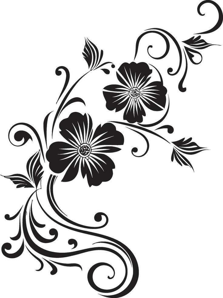 biologico noir petali mano disegnato icona design floreale complicazione nero vettore iconografia