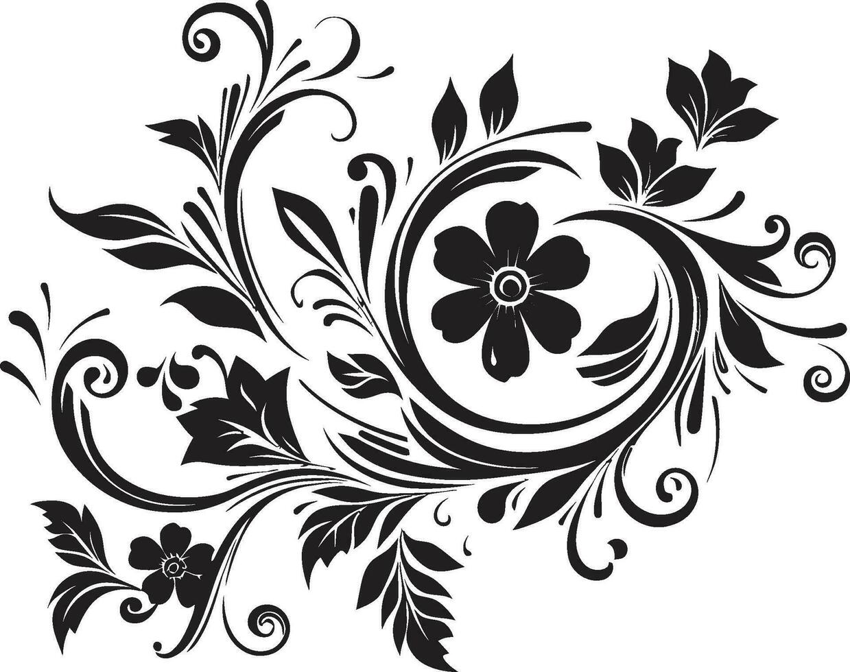 fatto a mano fioritura nero floreale icona artistico vite turbine vettore logo elemento