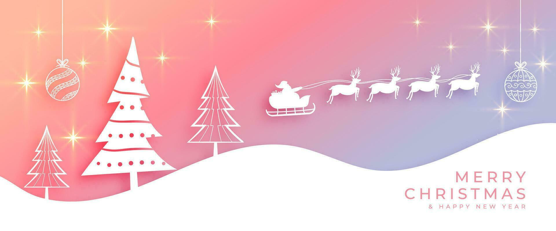 decorativo allegro Natale festivo vacanza bandiera con papercut Santa slitta vettore