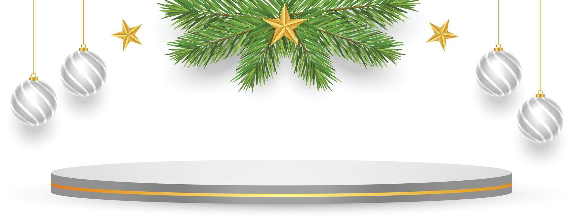 allegro Natale vacanza bandiera con 3d podio per Prodotto Schermo vettore
