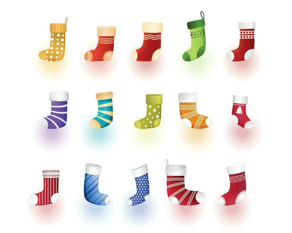 collezione di realistico colorato calzini elementi per Natale design vettore