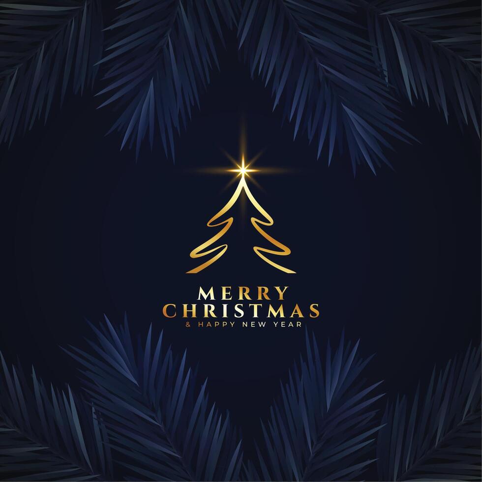 d'oro allegro Natale con natale albero design su buio sfondo vettore