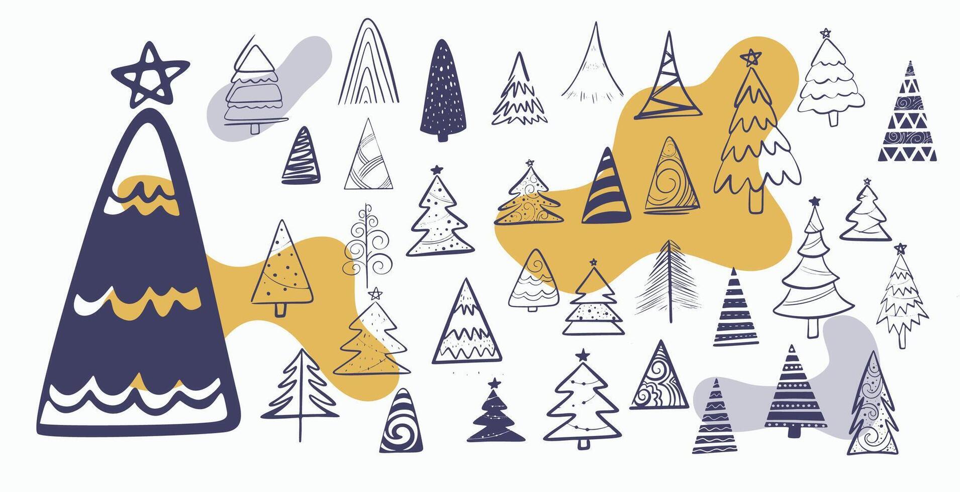 collezione di Natale albero icone design nel mano disegnato stile vettore