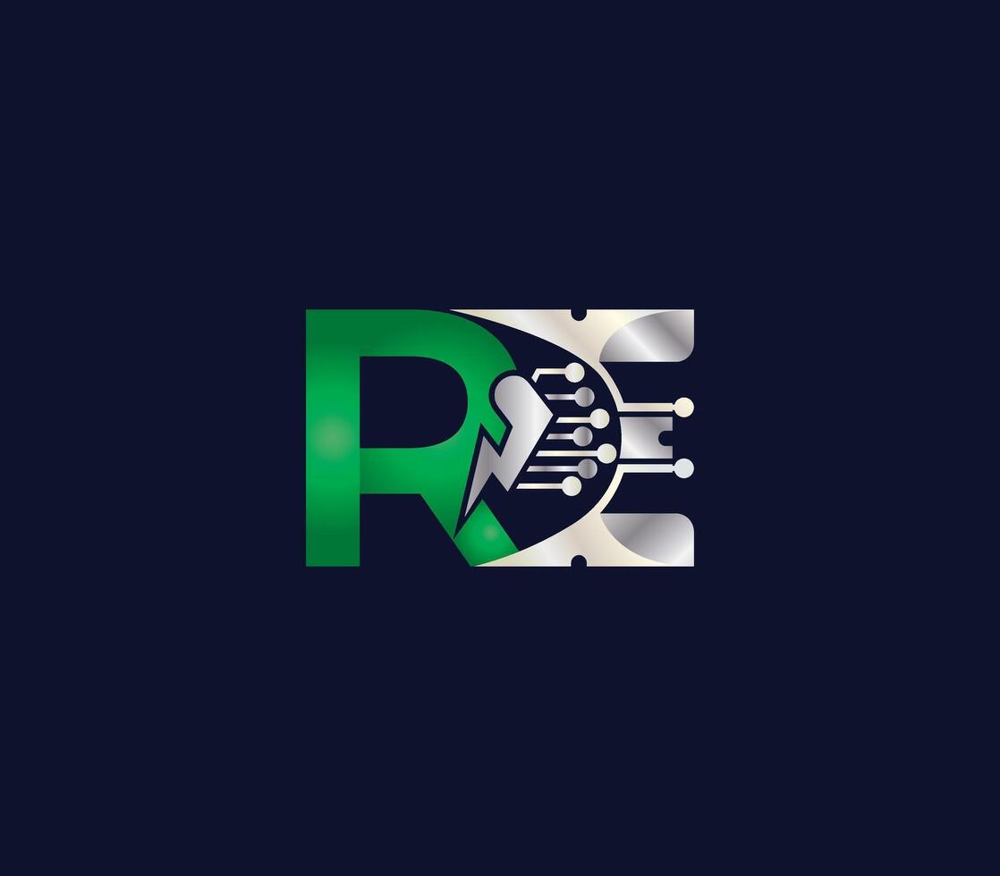 ri lettera logo design verde o argento colore creativo tecnologia elettrico energia logo vettore