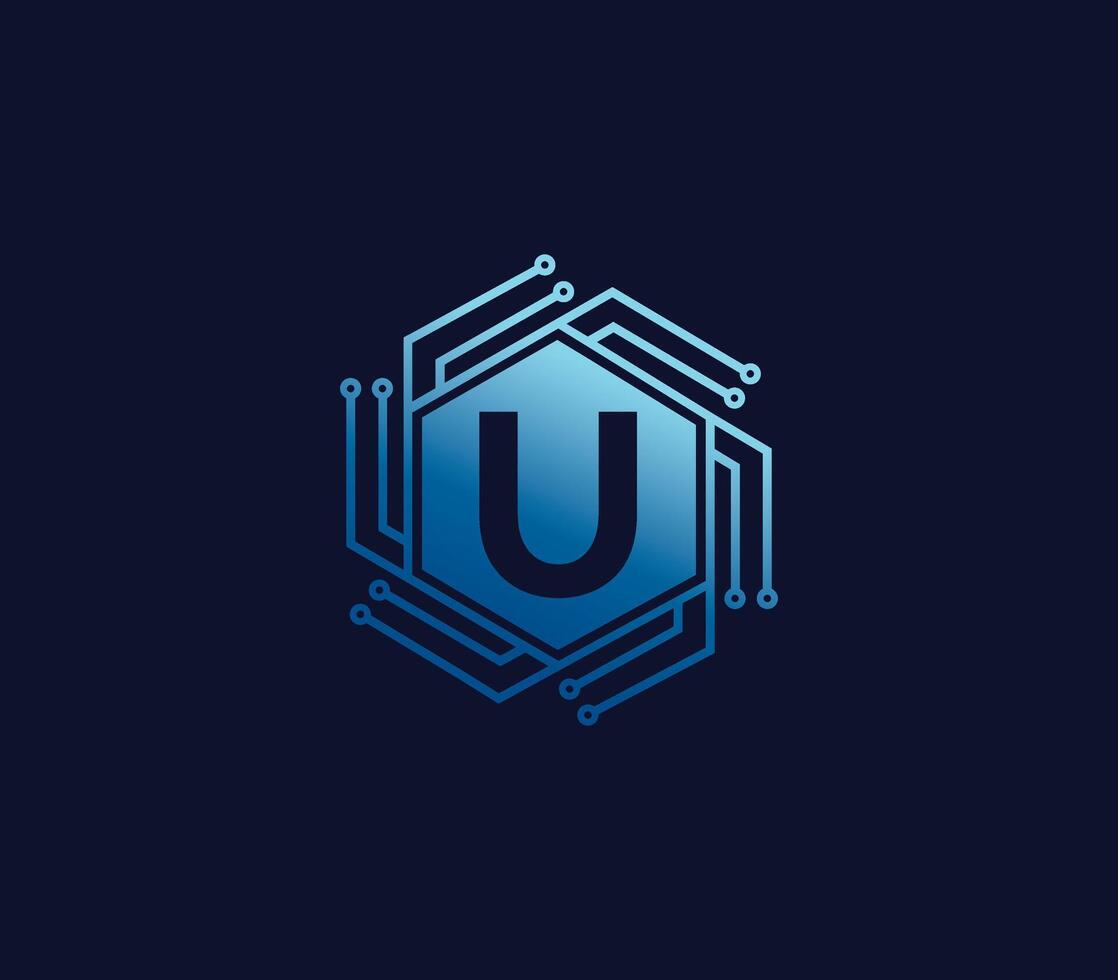 u alfabeto tecnologia logo design concetto vettore