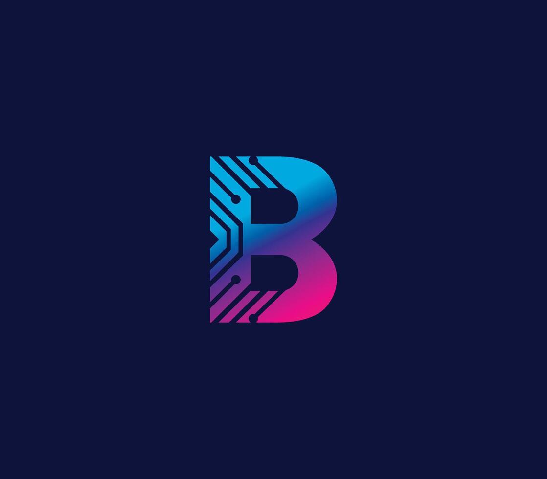 B alfabeto tecnologia logo design concetto vettore