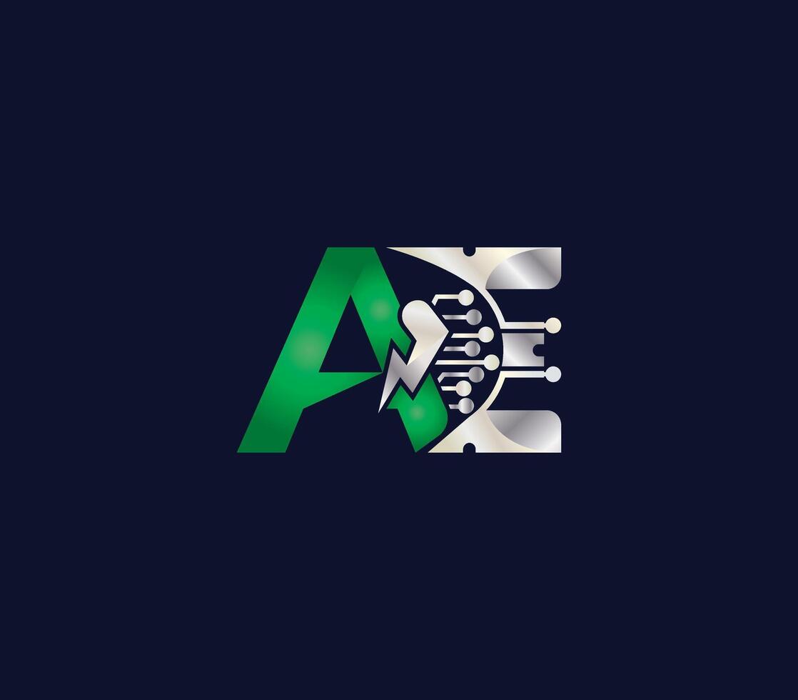 ae lettera logo design verde o argento colore creativo tecnologia elettrico energia logo vettore