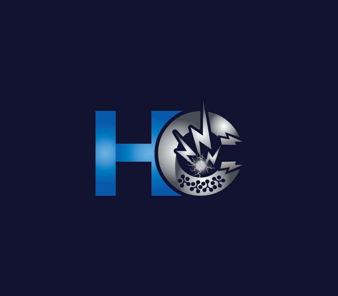 elettrico energia astratto hc lettera creativo logo tecnologia design blu o argento colore vettore