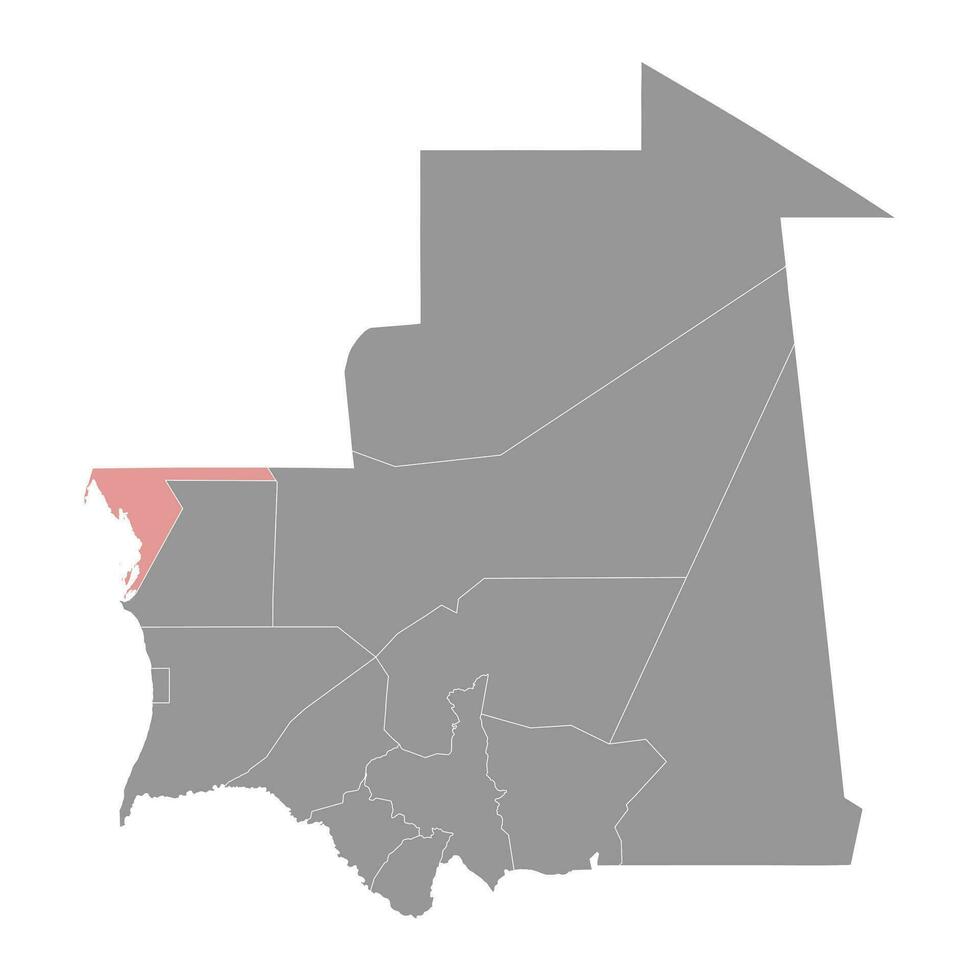 dakhlet nouadhibou regione carta geografica, amministrativo divisione di mauritania. vettore illustrazione.