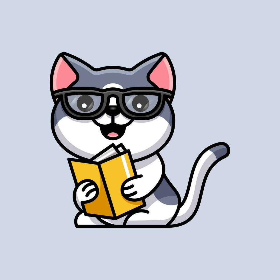 gatto carino che legge un libro vettore