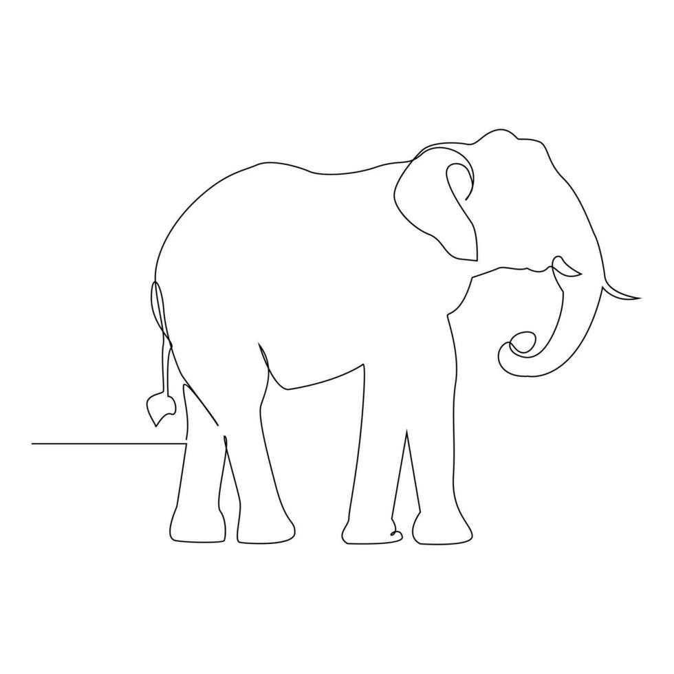 mondo selvaggio vita continuo singolo linea arte disegno e elefante uno linea schema vettore arte illustrazione