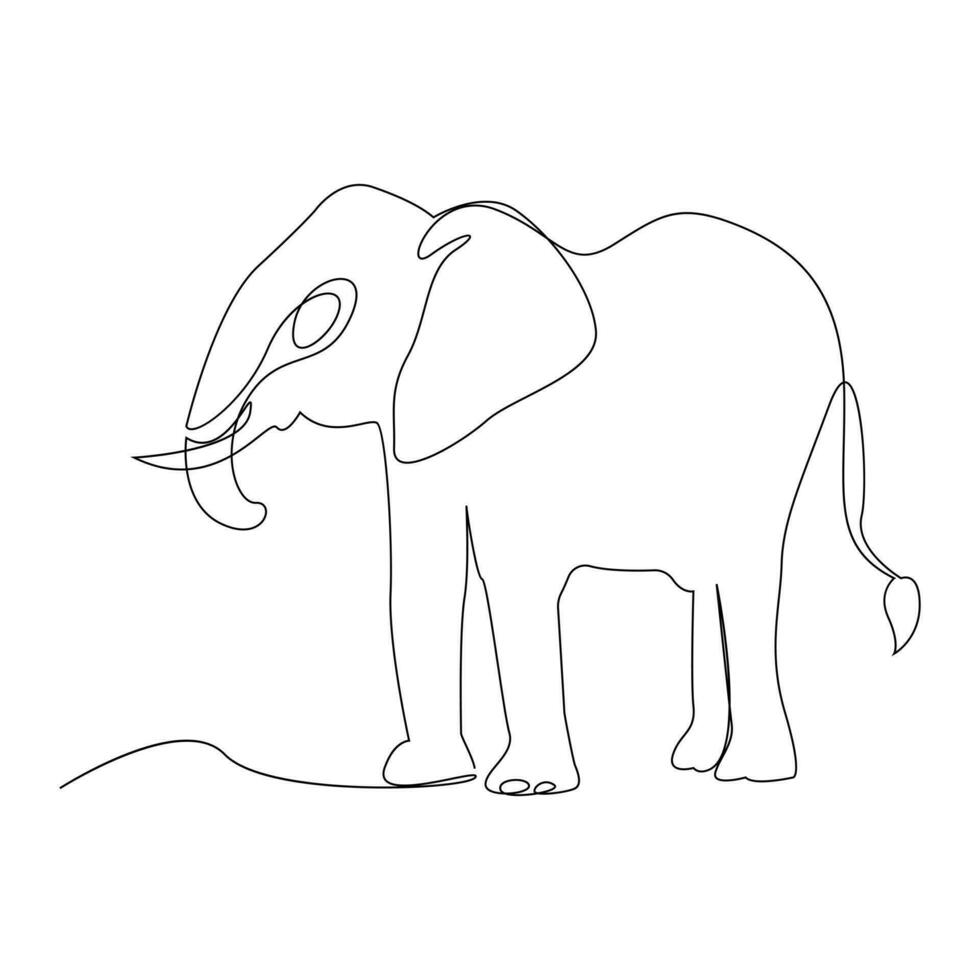 mondo selvaggio vita continuo singolo linea arte disegno e elefante uno linea schema vettore arte illustrazione