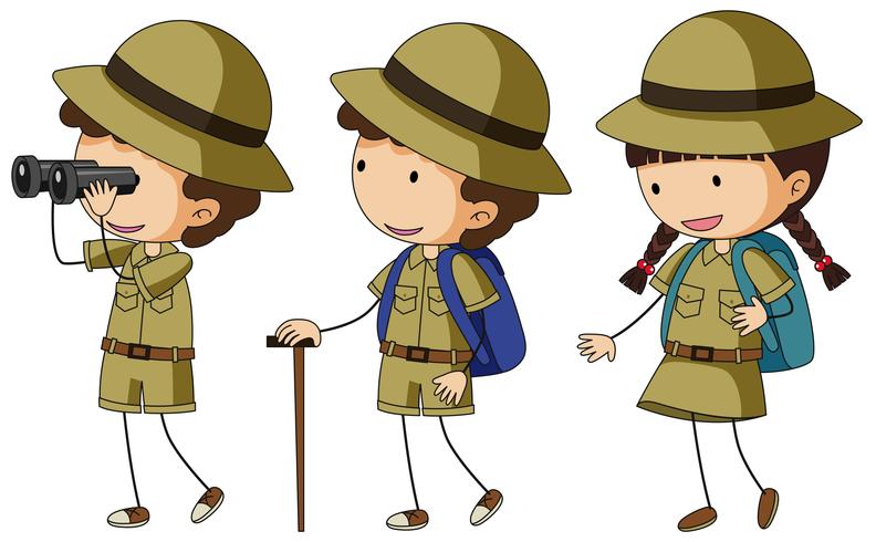 Tre bambini in uniforme da scout vettore