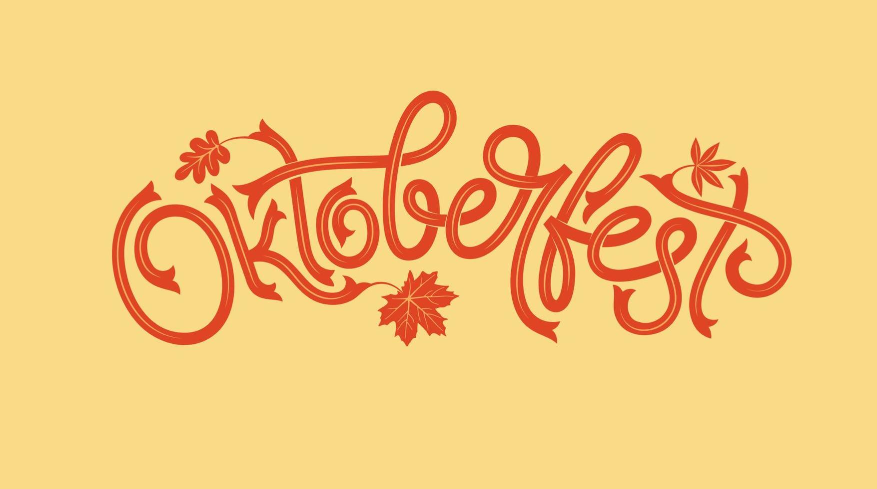 logotipo oktoberfest con foglia d'acero. bandiera di vettore del festival della birra. illustrazione del design del festival bavarese con ghirlanda floreale. scritte vettoriali per logo, poster, cartoline, cartoline, banner.