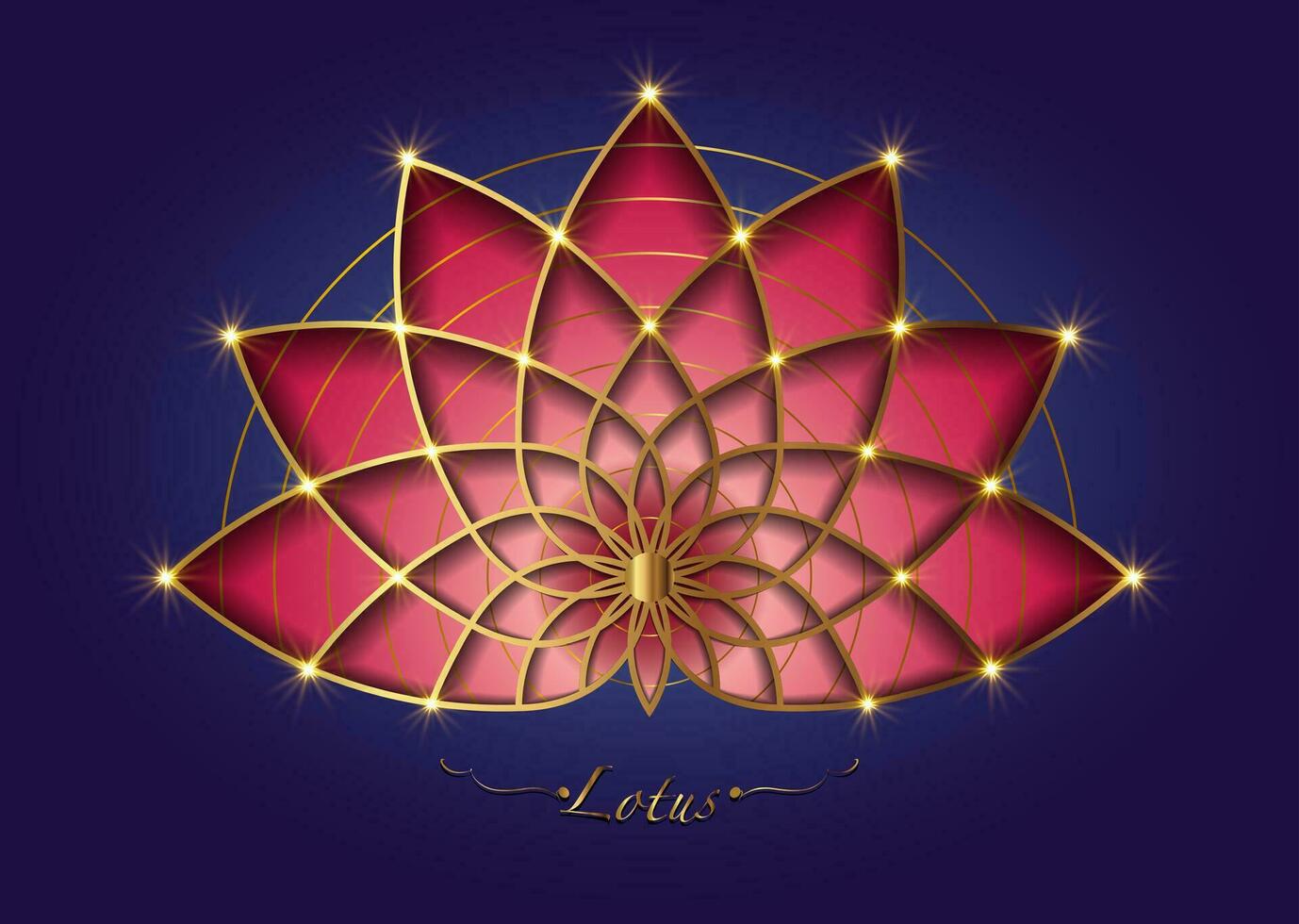 rosso loto fiore, sacro geometria mandala, stilizzato circolare ornamento, d'oro linea arte floreale logo. fiore fiorire simboli di yoga, terme, bellezza salone, cosmetici, relax, marca stile. vettore isolato