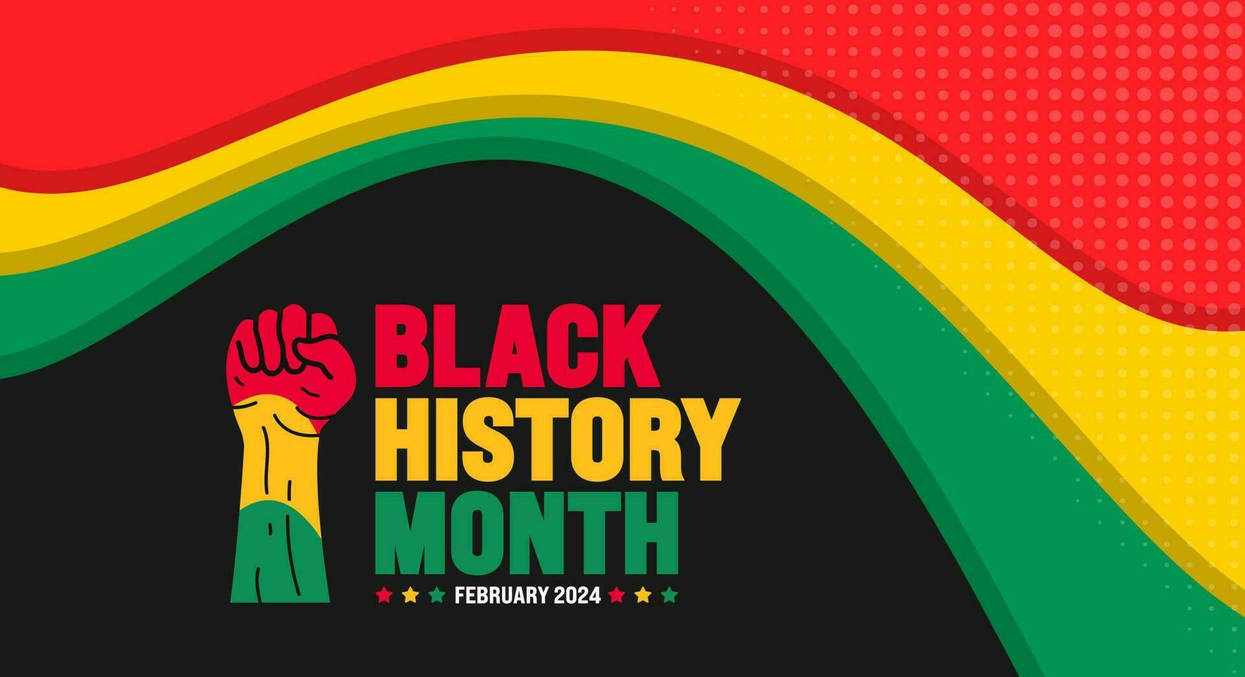 africano americano nero storia mese colorato lettering tipografia con protesta energia forte mano sollevato sfondo celebre febbraio nel unito stato e Canada. juneteenth indipendenza giorno. Kwanzaa vettore