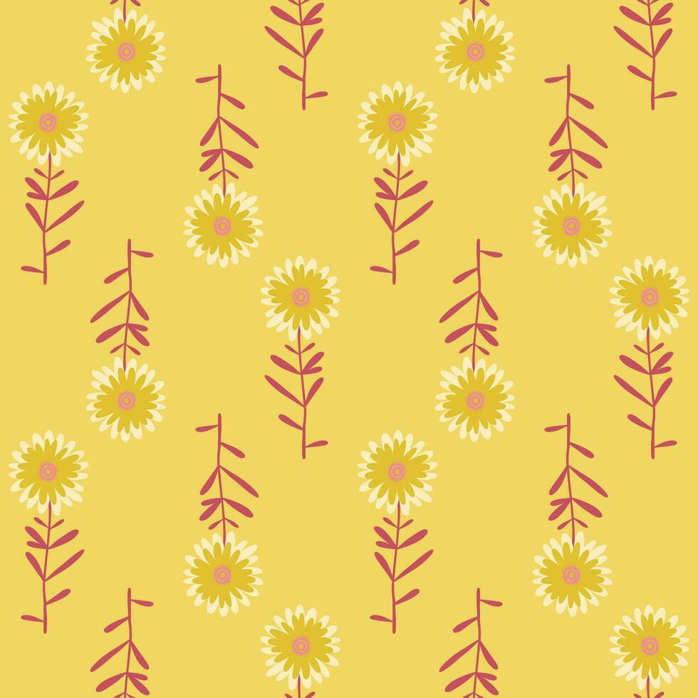 floreale senza soluzione di continuità modello di fiori con le foglie nel giallo e buio rosso. sfondo design per tessili, tessuti, decorazioni, documenti stampe, moda sfondi, involucri confezione. vettore