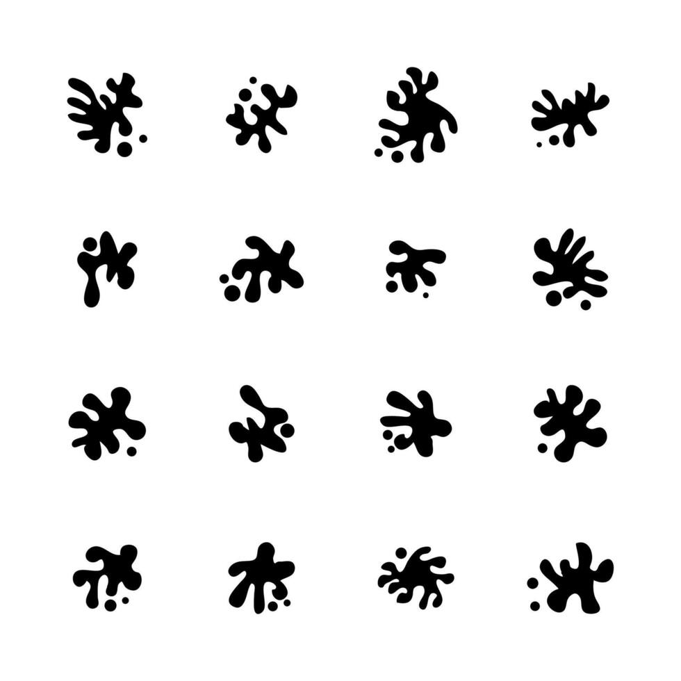 icona impostato macchie e spruzzi di inchiostro o olio vettore